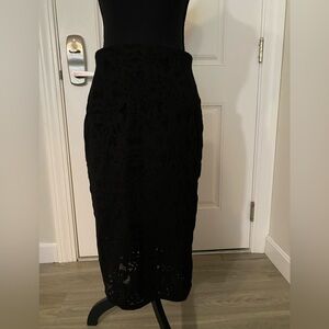 Rebecca Taylor Feminine Black Lace Overlay Midi Skirt Cotton Silk Women’s 6